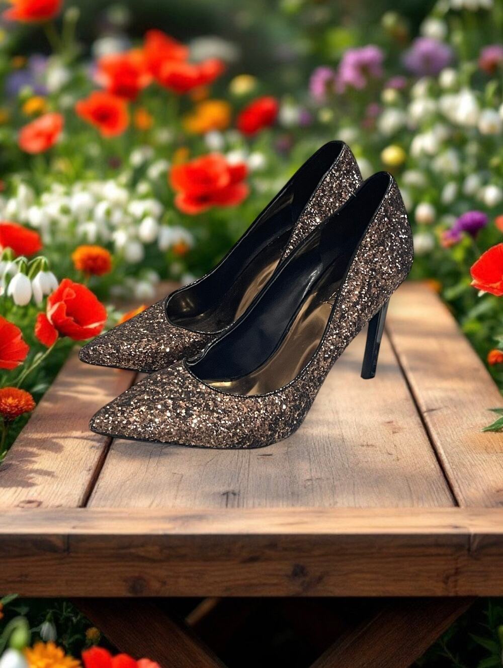 Nine West Brown Sparks Heels Party Size 8